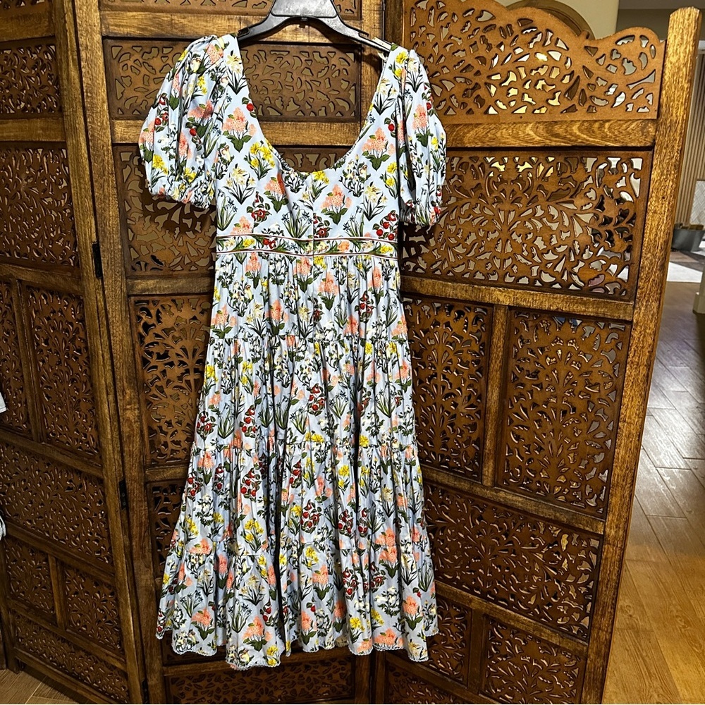NWOT Agua Bendita Palmera Magdalena Day Midi Dress Floral Dia small reg $1195 - Picture 5 of 9